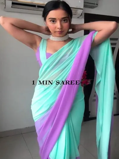 1 Min Alia Bhatt Inspired Georgette Stitched Readymade Saree