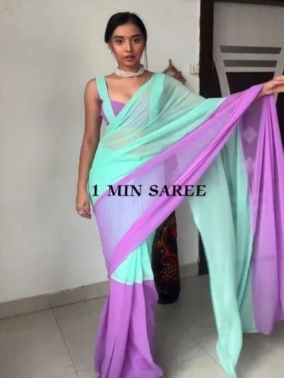 1 Min Alia Bhatt Inspired Georgette Stitched Readymade Saree