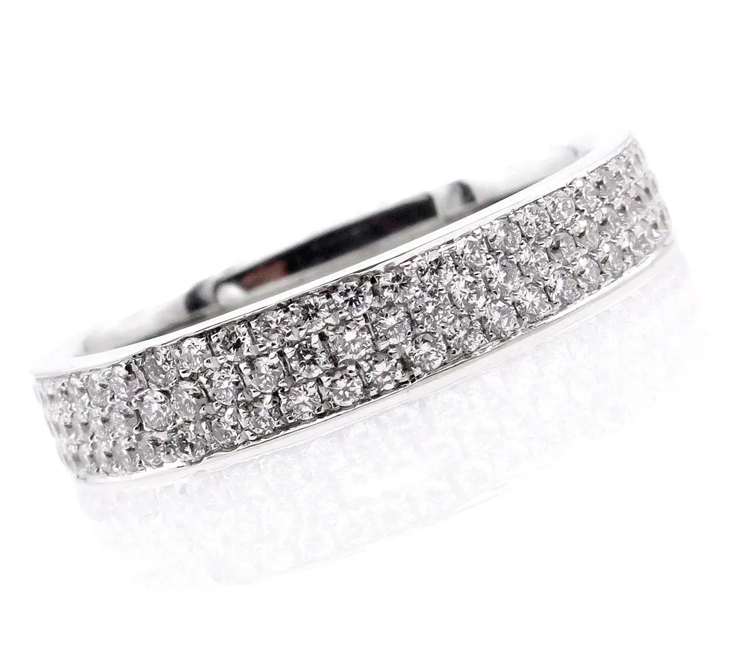 1.00ct 3 Row Pave Diamond 1/2 Way WEDDING ANNIVERSARY 18K White Gold Band Ring by Henri Daussi