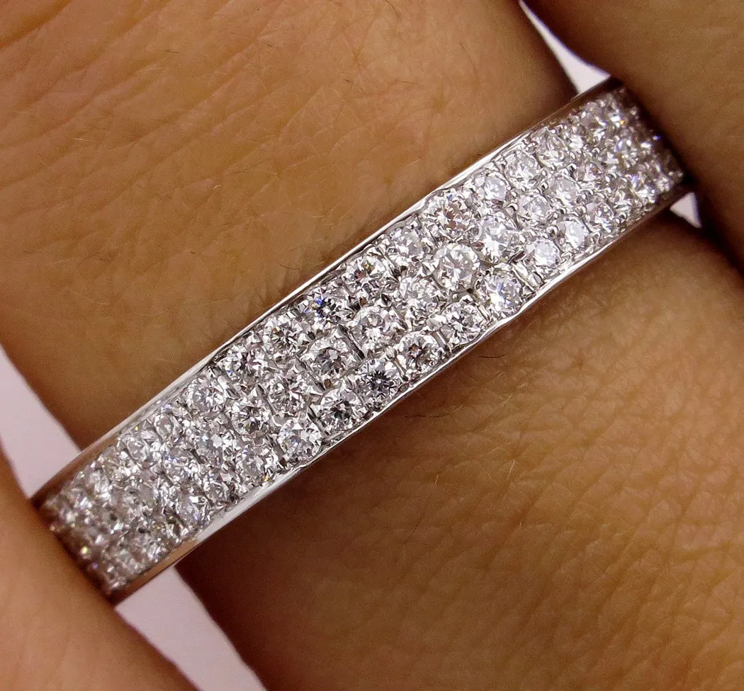 1.00ct 3 Row Pave Diamond 1/2 Way WEDDING ANNIVERSARY 18K White Gold Band Ring by Henri Daussi