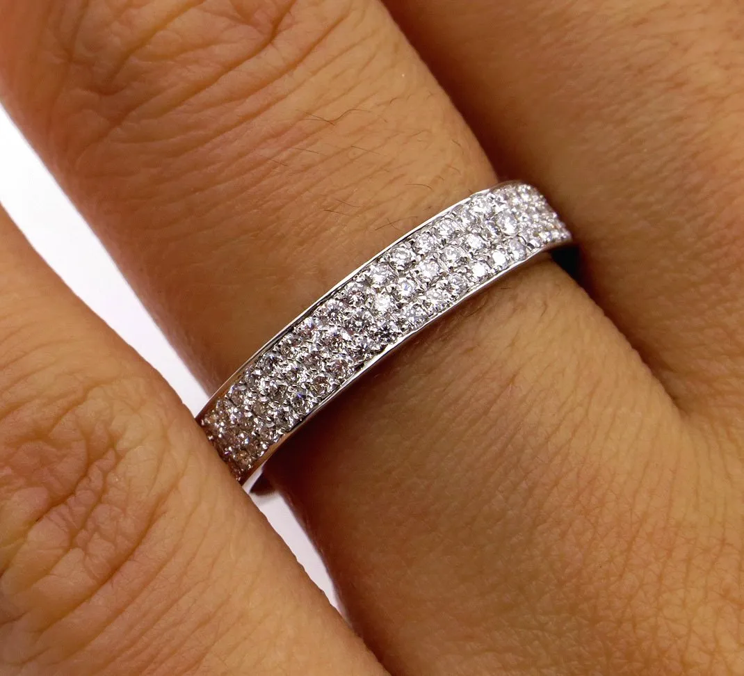 1.00ct 3 Row Pave Diamond 1/2 Way WEDDING ANNIVERSARY 18K White Gold Band Ring by Henri Daussi