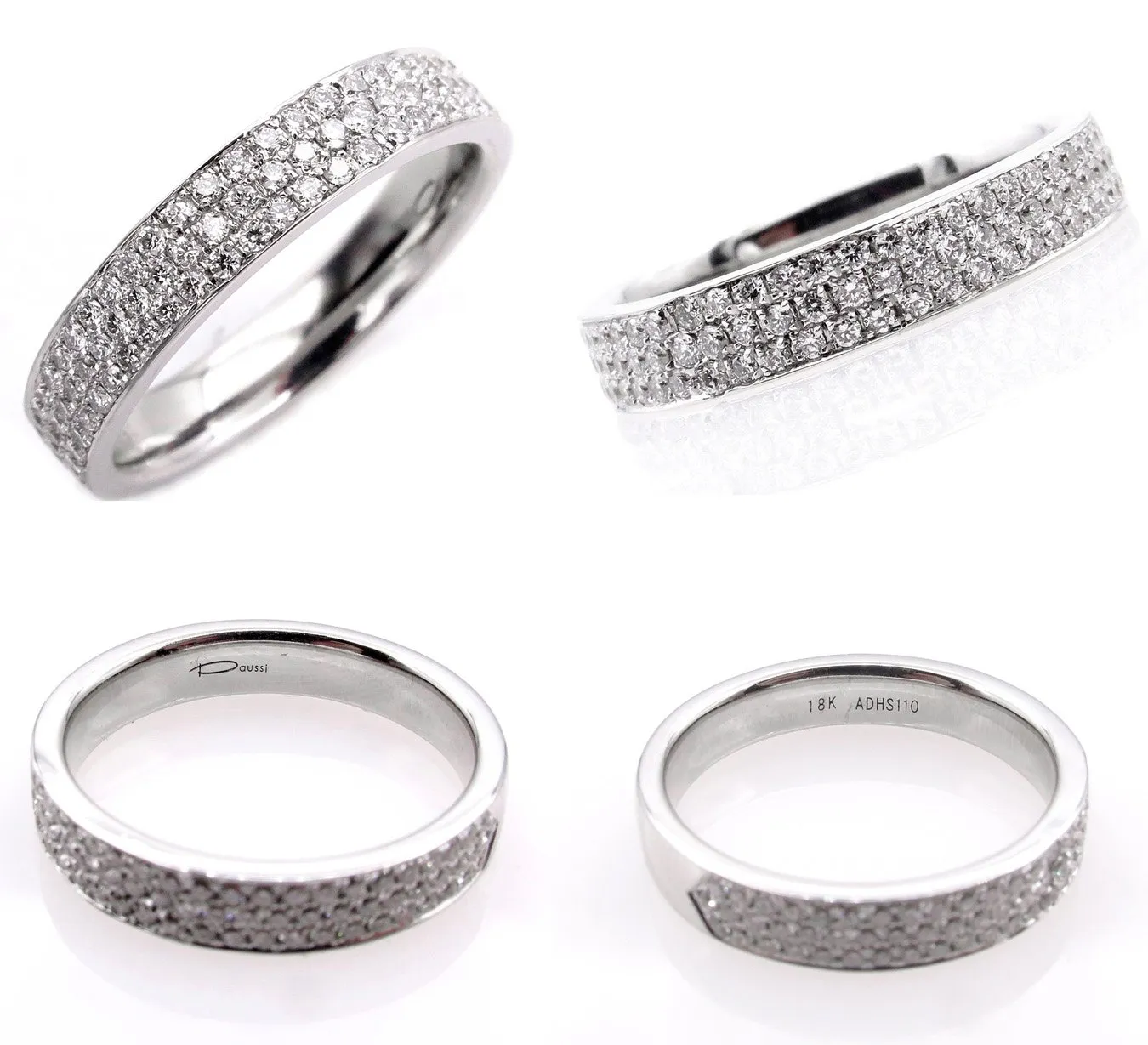 1.00ct 3 Row Pave Diamond 1/2 Way WEDDING ANNIVERSARY 18K White Gold Band Ring by Henri Daussi