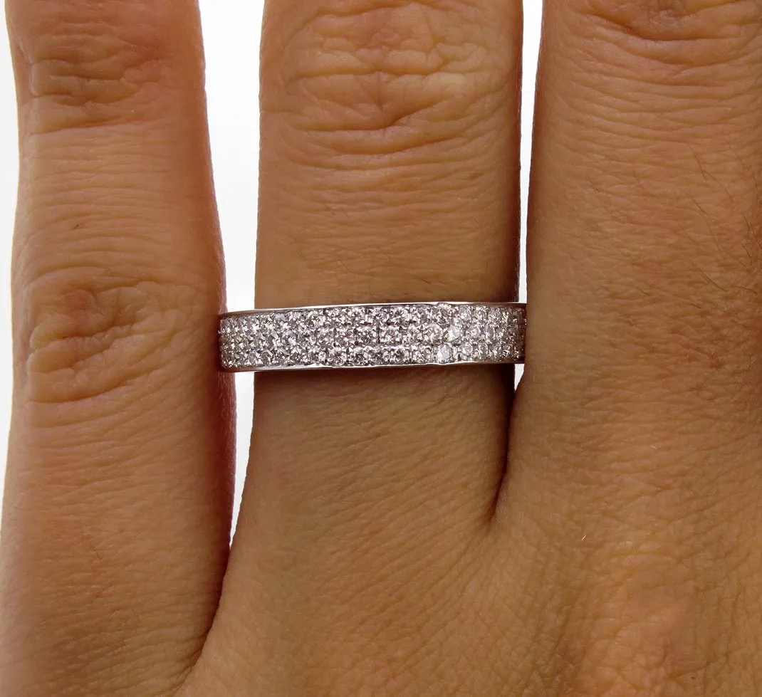 1.00ct 3 Row Pave Diamond 1/2 Way WEDDING ANNIVERSARY 18K White Gold Band Ring by Henri Daussi