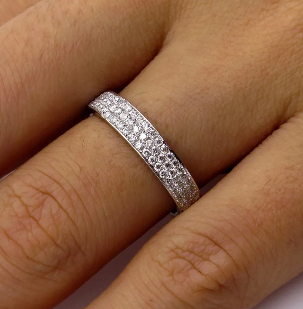 1.00ct 3 Row Pave Diamond 1/2 Way WEDDING ANNIVERSARY 18K White Gold Band Ring by Henri Daussi