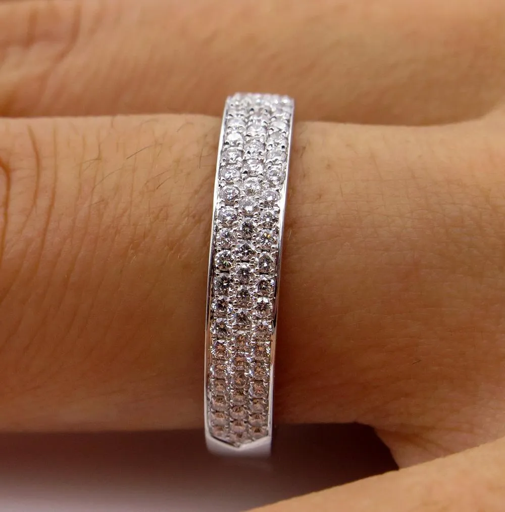 1.00ct 3 Row Pave Diamond 1/2 Way WEDDING ANNIVERSARY 18K White Gold Band Ring by Henri Daussi