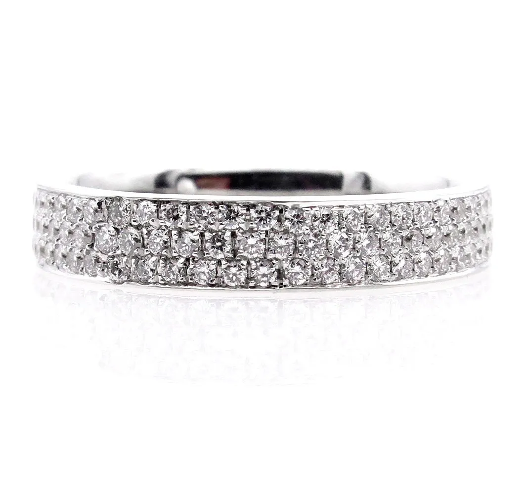 1.00ct 3 Row Pave Diamond 1/2 Way WEDDING ANNIVERSARY 18K White Gold Band Ring by Henri Daussi