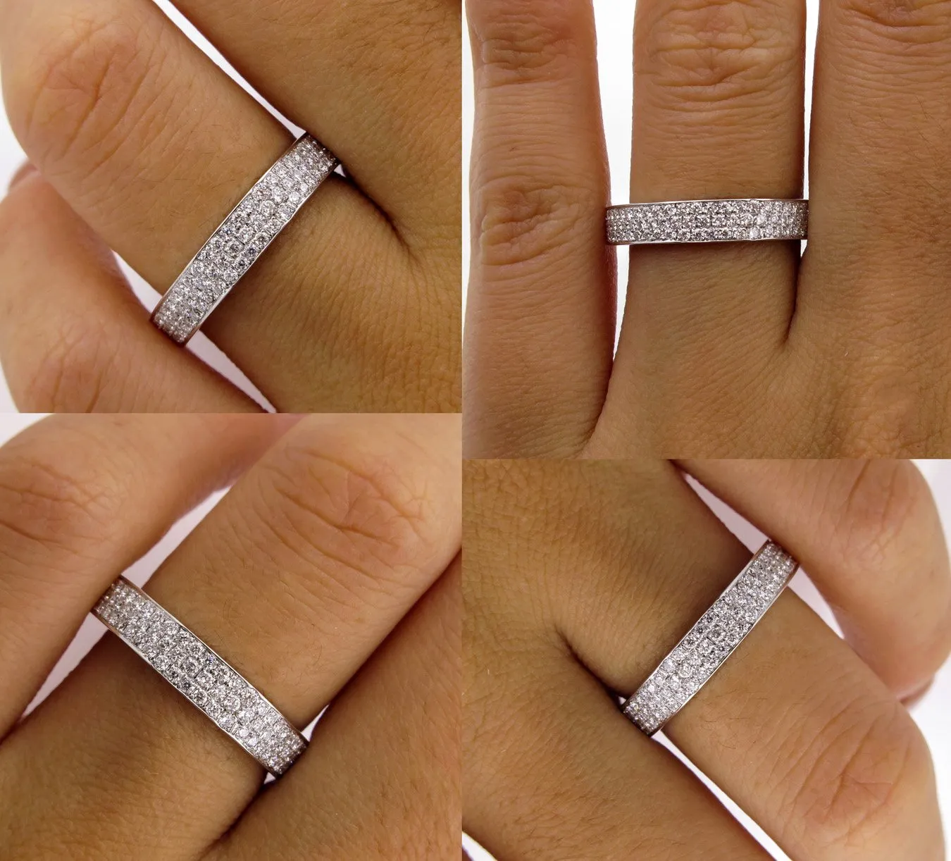 1.00ct 3 Row Pave Diamond 1/2 Way WEDDING ANNIVERSARY 18K White Gold Band Ring by Henri Daussi