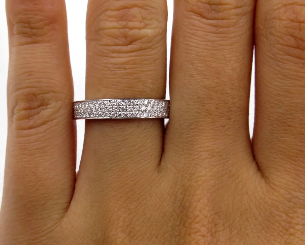 1.00ct 3 Row Pave Diamond 1/2 Way WEDDING ANNIVERSARY 18K White Gold Band Ring by Henri Daussi