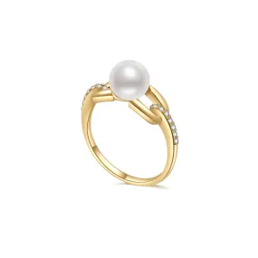 18K Solid Gold Diamond Akoya Hanadama Pearl Ring KR00052