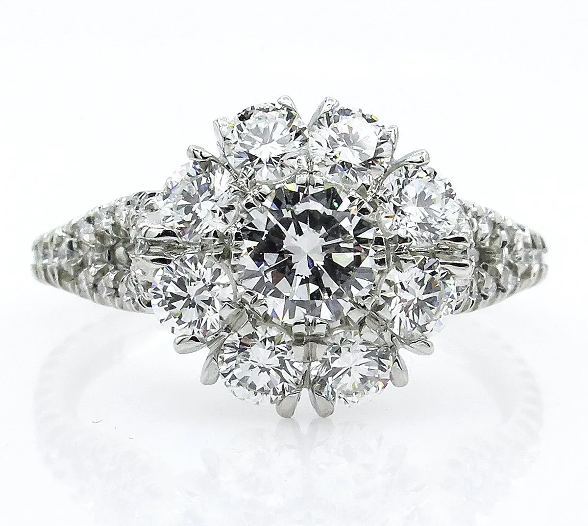 3.20ct Round Diamond Cocktail Cluster Flower Engagement, Wedding, Anniversary Platinum Ring