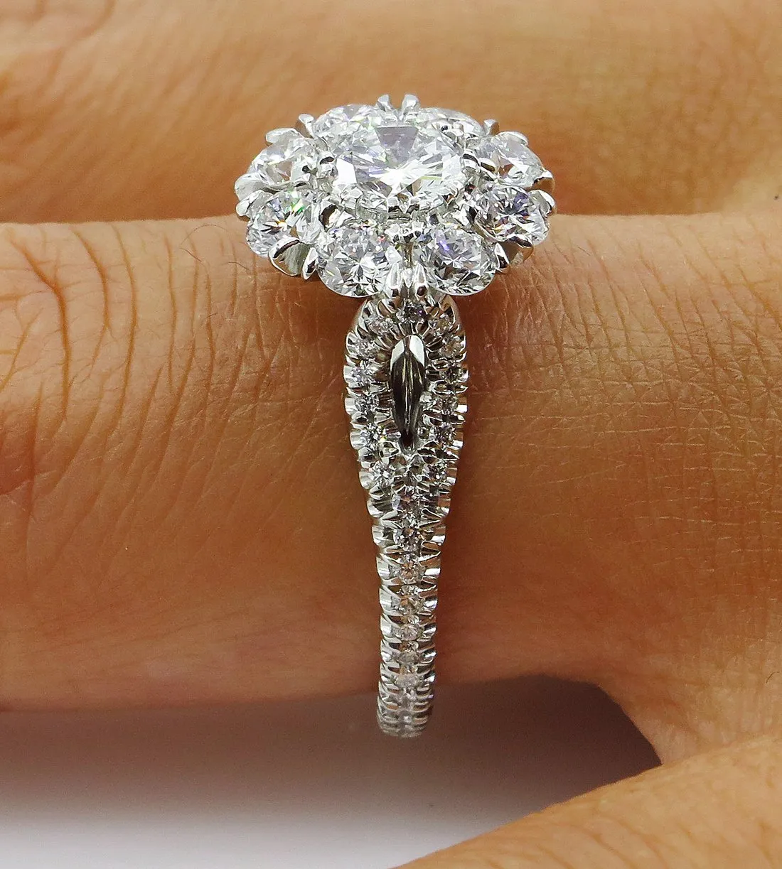 3.20ct Round Diamond Cocktail Cluster Flower Engagement, Wedding, Anniversary Platinum Ring