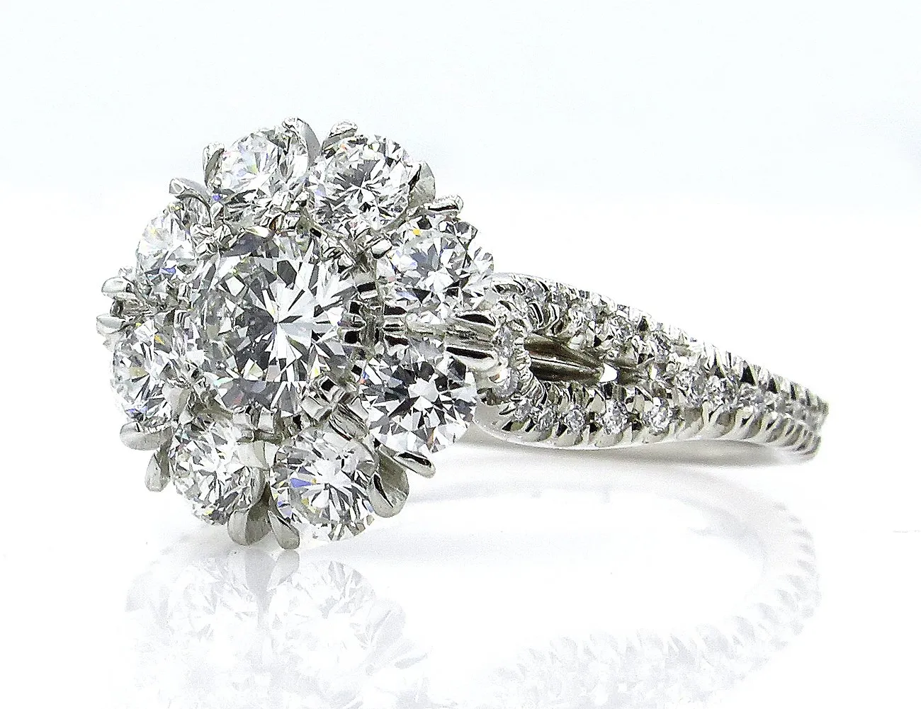 3.20ct Round Diamond Cocktail Cluster Flower Engagement, Wedding, Anniversary Platinum Ring