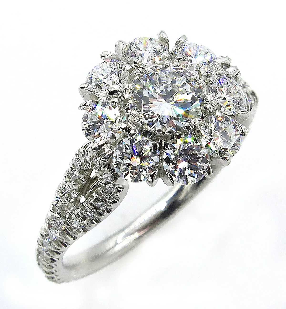 3.20ct Round Diamond Cocktail Cluster Flower Engagement, Wedding, Anniversary Platinum Ring