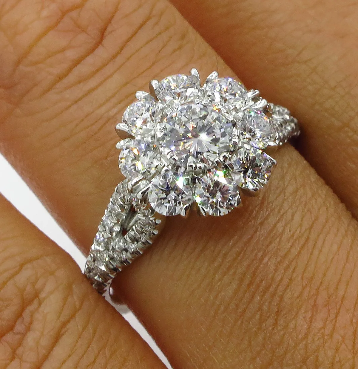 3.20ct Round Diamond Cocktail Cluster Flower Engagement, Wedding, Anniversary Platinum Ring