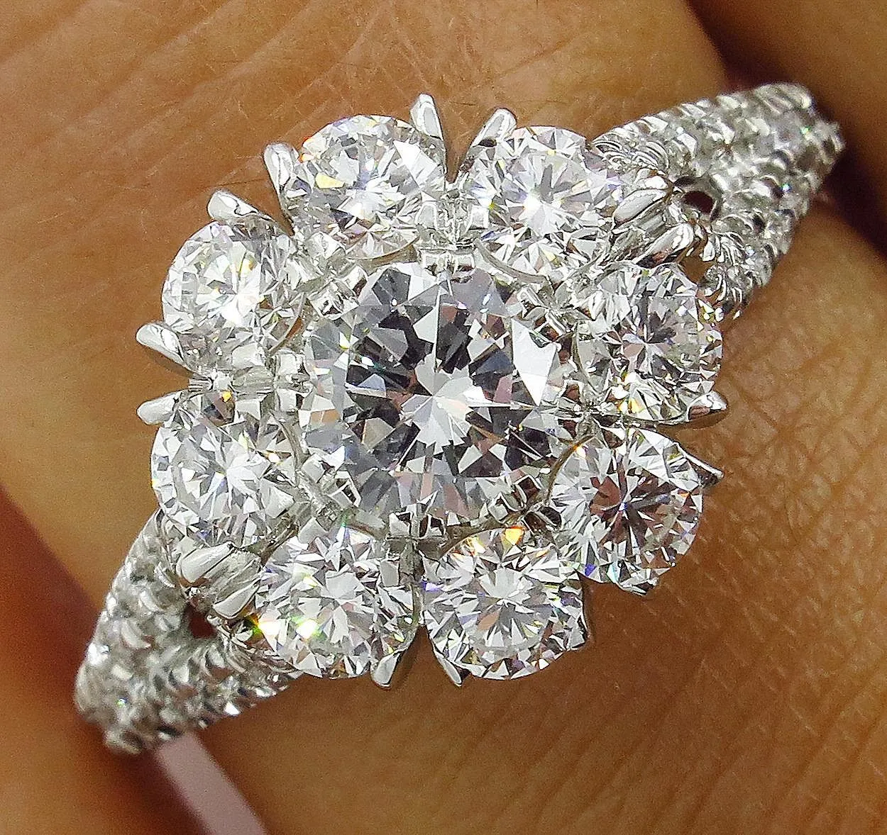 3.20ct Round Diamond Cocktail Cluster Flower Engagement, Wedding, Anniversary Platinum Ring