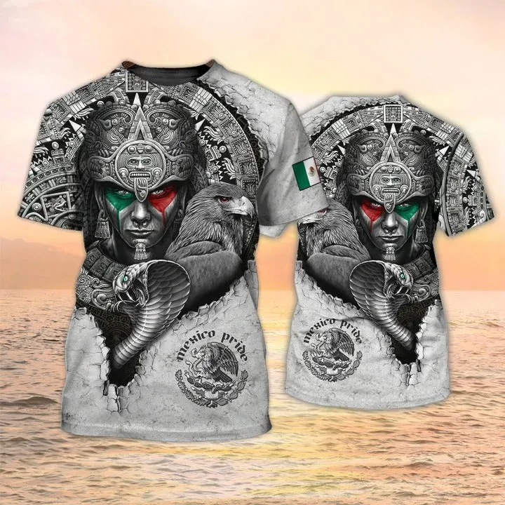 3D All Over Print Mexico Pride Tee Shirt, Azteca Shirt, Aztec Pattern Mexican Shirts For Him