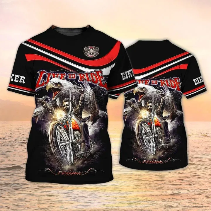 3D All Over Print Motorcycle T Shirt Biker Shirt Live To Ride, Biker Club Uniform