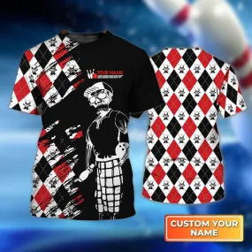 3D All Over Print Skull Bowling Shirt, Personalized Name Pattern Red and Black Shirt, Uniform Bowling Team