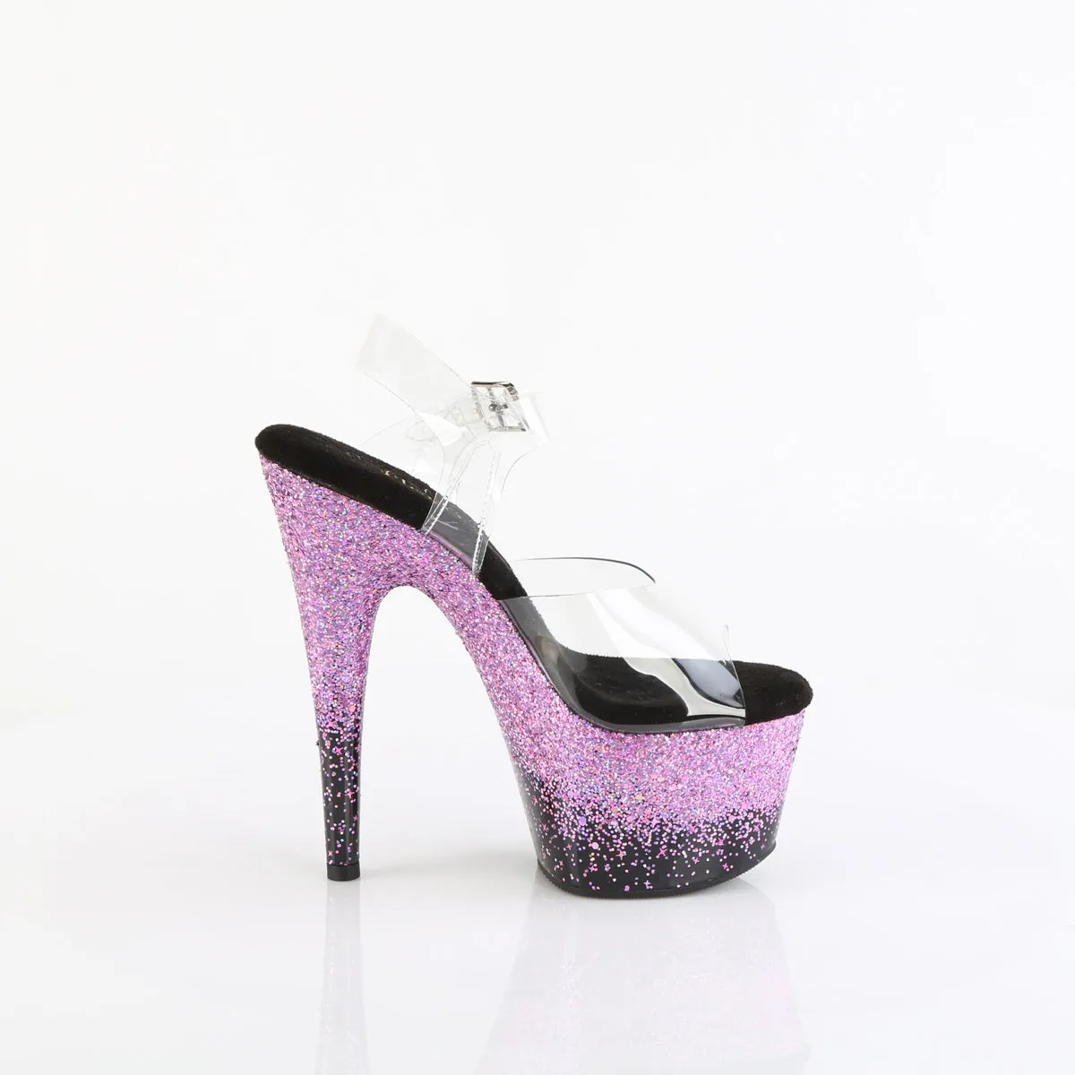 7 Inch Heel ADORE-708SS Clear Black Purple Glitter