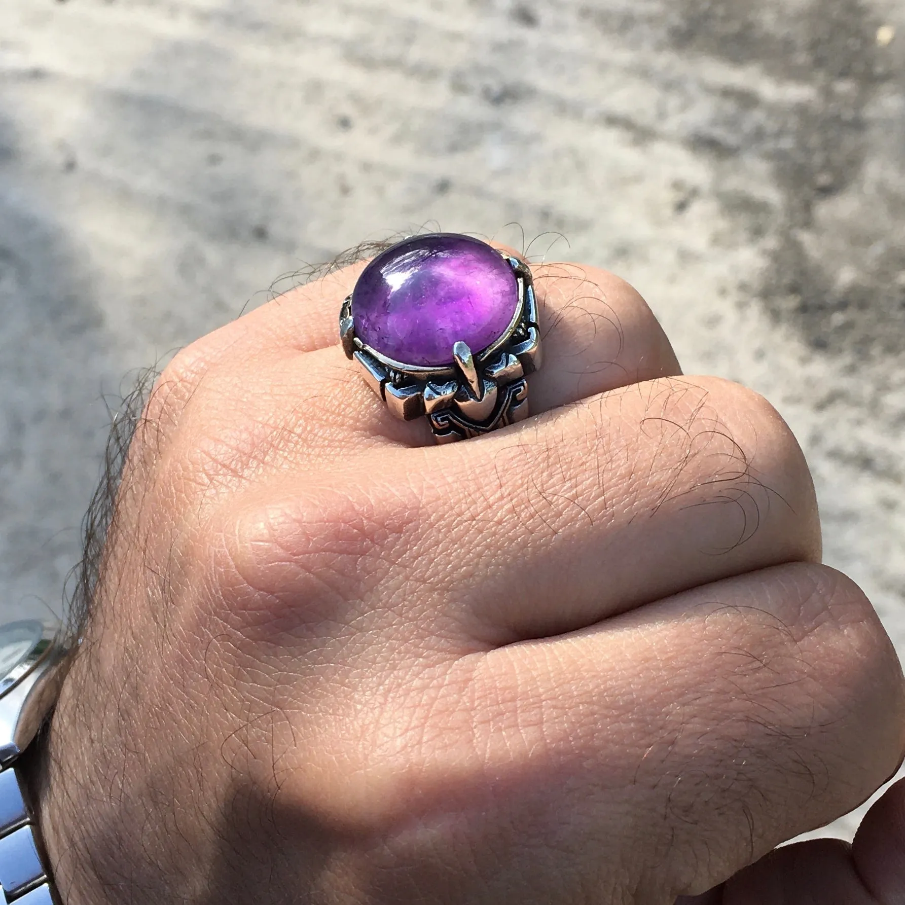 925 Sterling Silver Purple Amethyst Ring Men's Jewelry natural gemstone