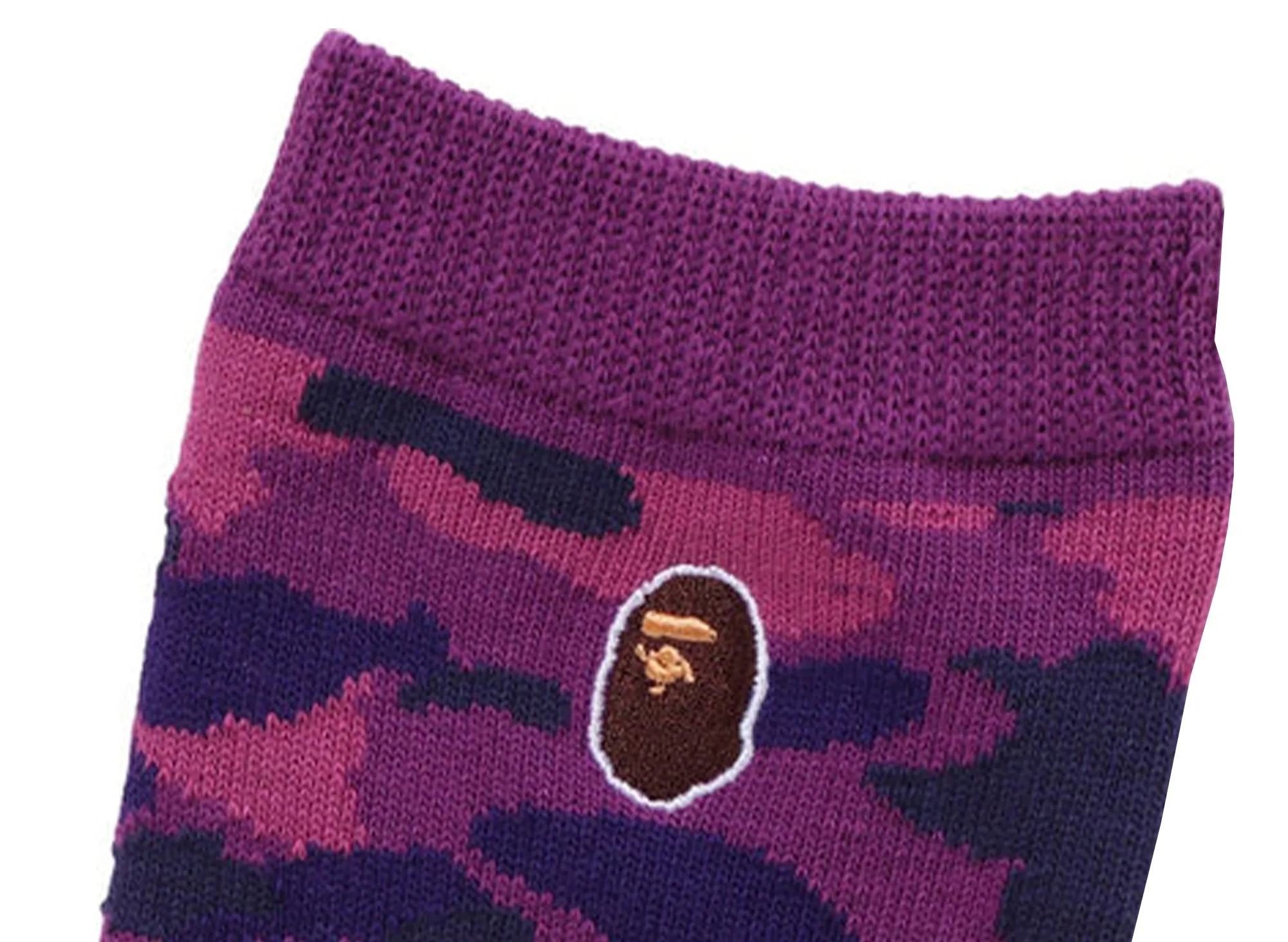 A Bathing Ape Color Camo Ape Head One Point Socks in Purple xld