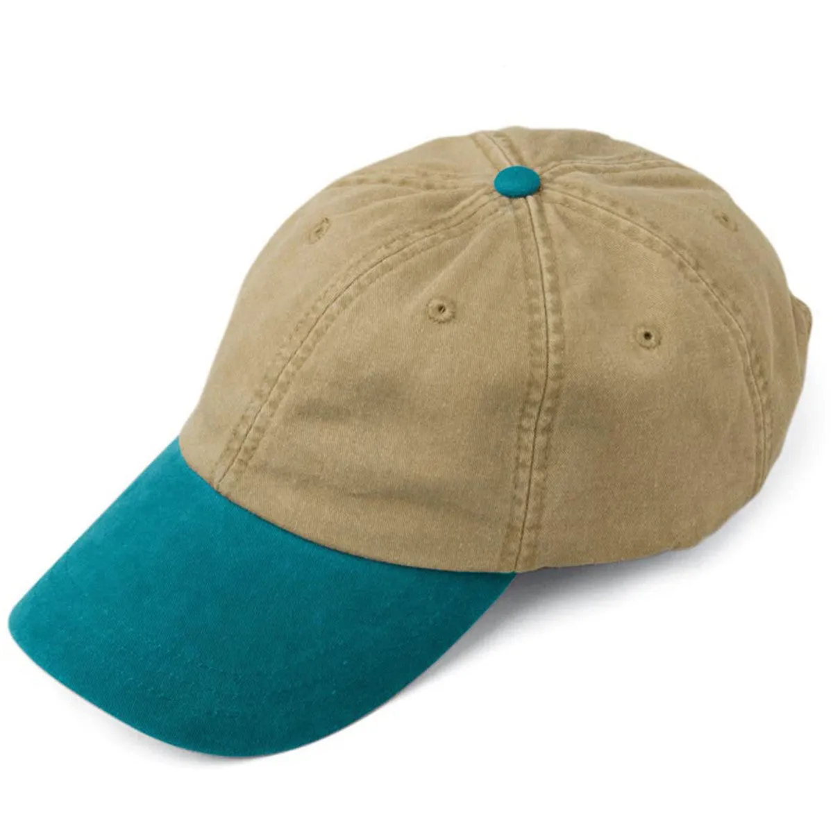 Adams Men's Khaki/Teal 6-Panel Low-Profile Washed Pigment-Dyed Cap