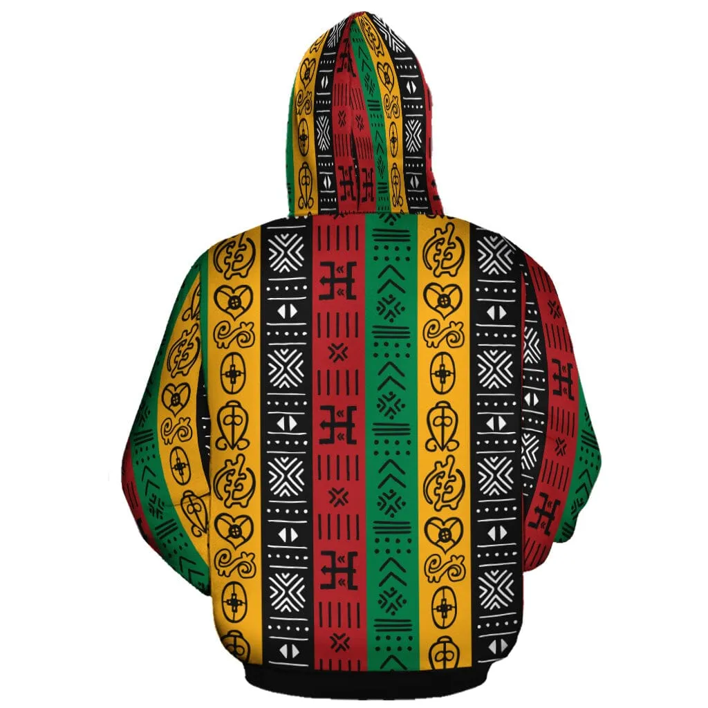 African Symbols in Pan African Colors All-over Hoodie