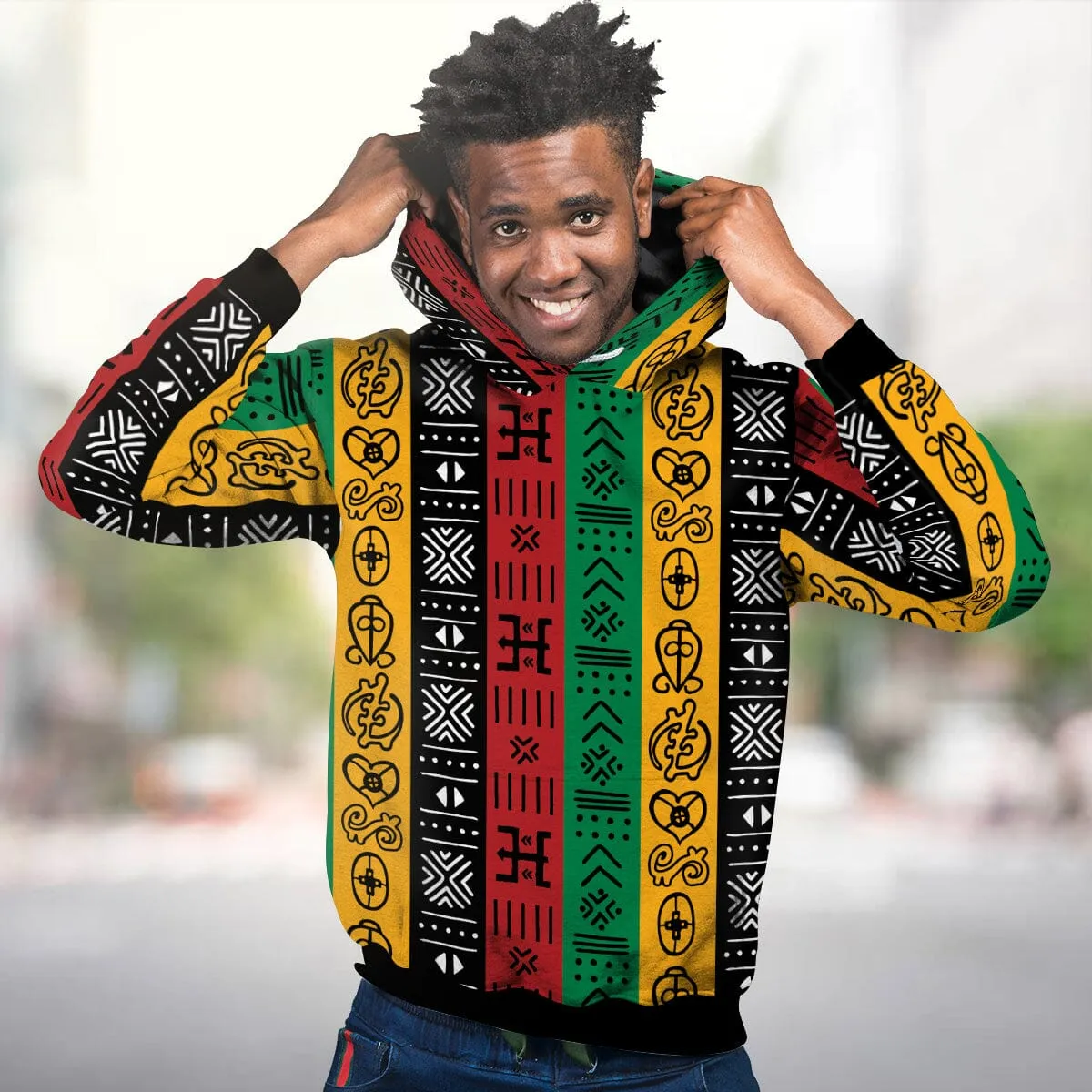 African Symbols in Pan African Colors All-over Hoodie