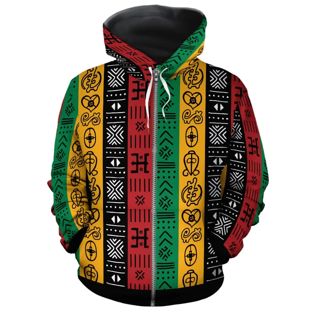 African Symbols in Pan African Colors All-over Hoodie