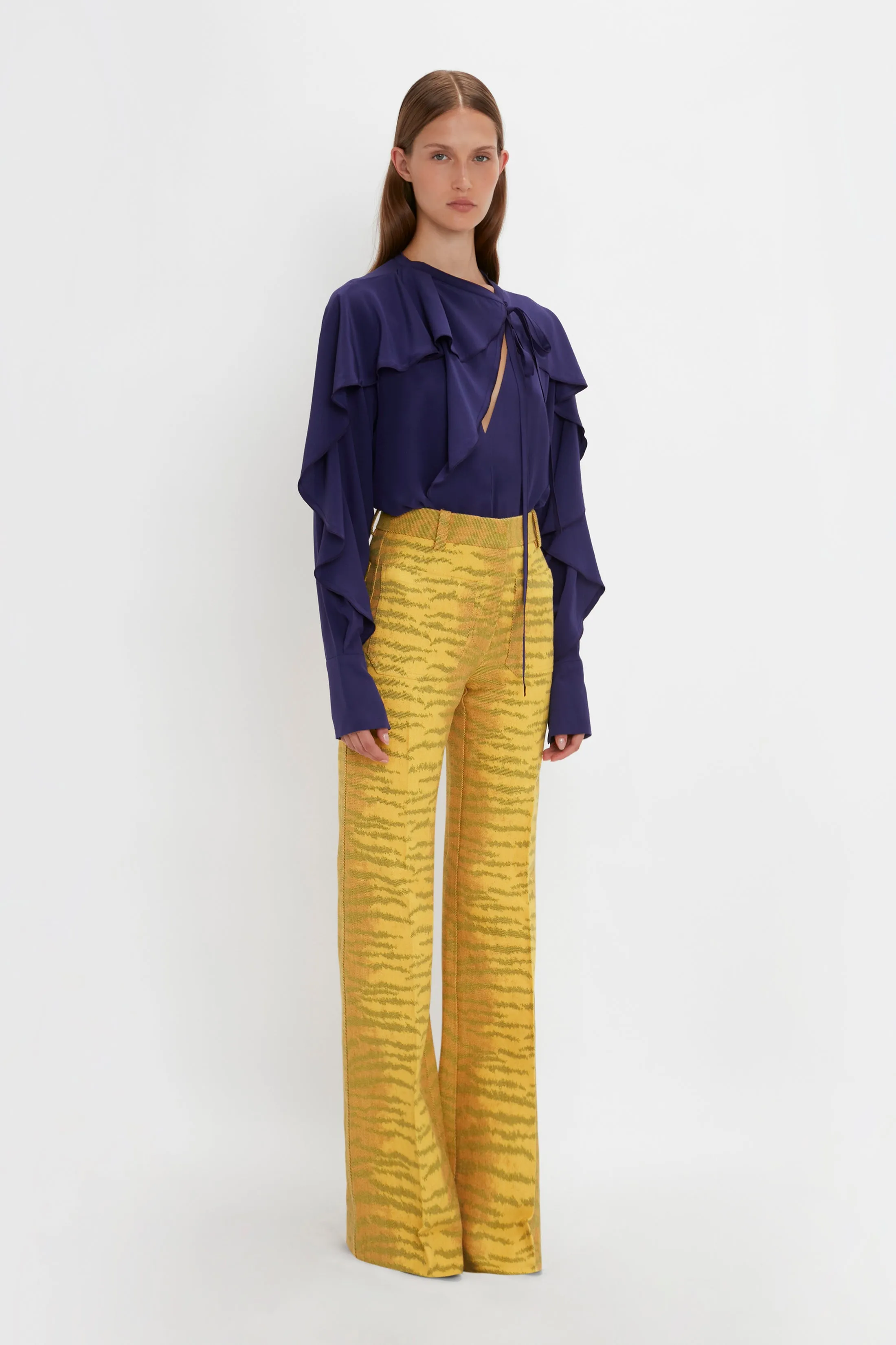 Alina Trouser In Yellow-Maple Tiger Print