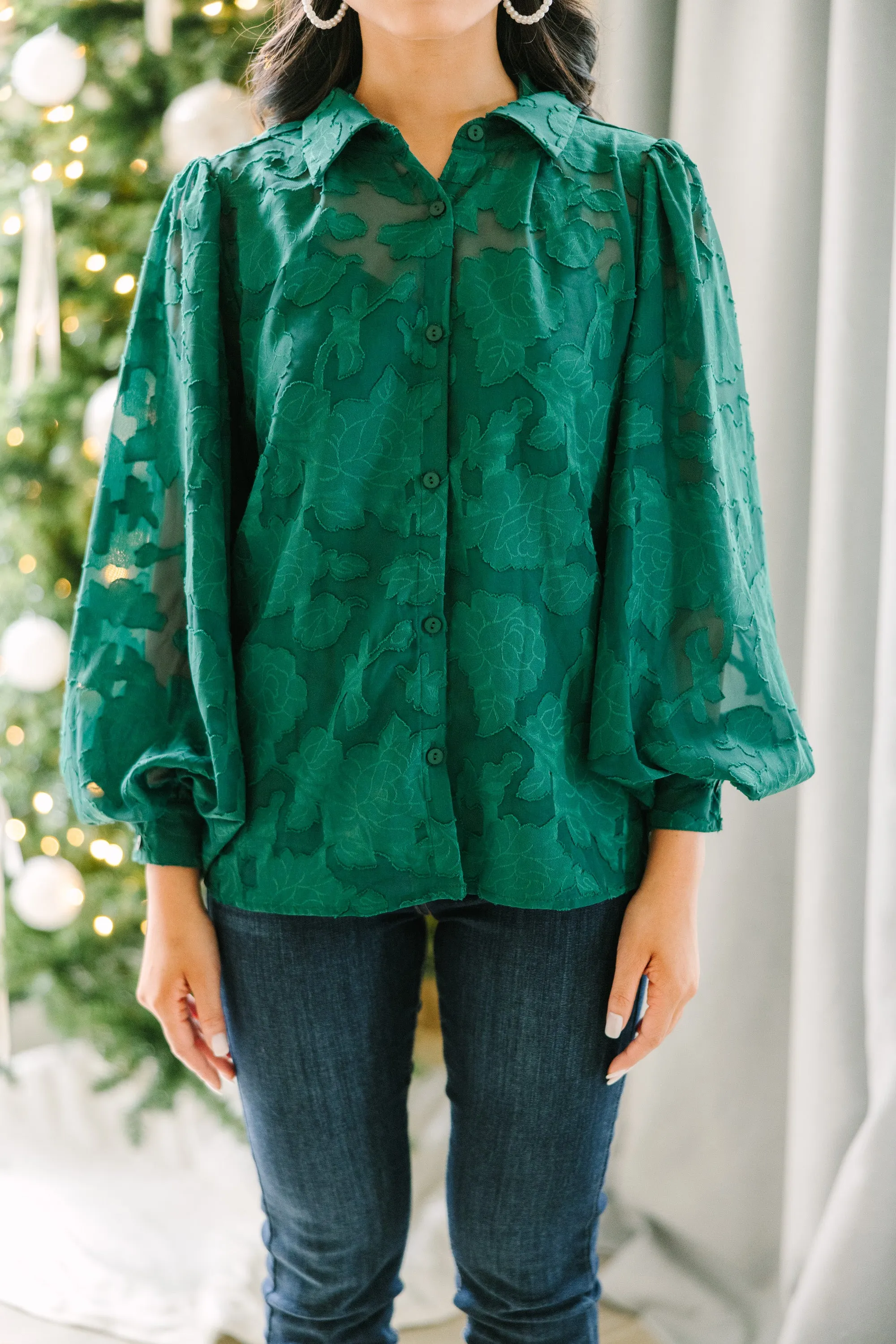 All In The Details Emerald Green Textured Blouse