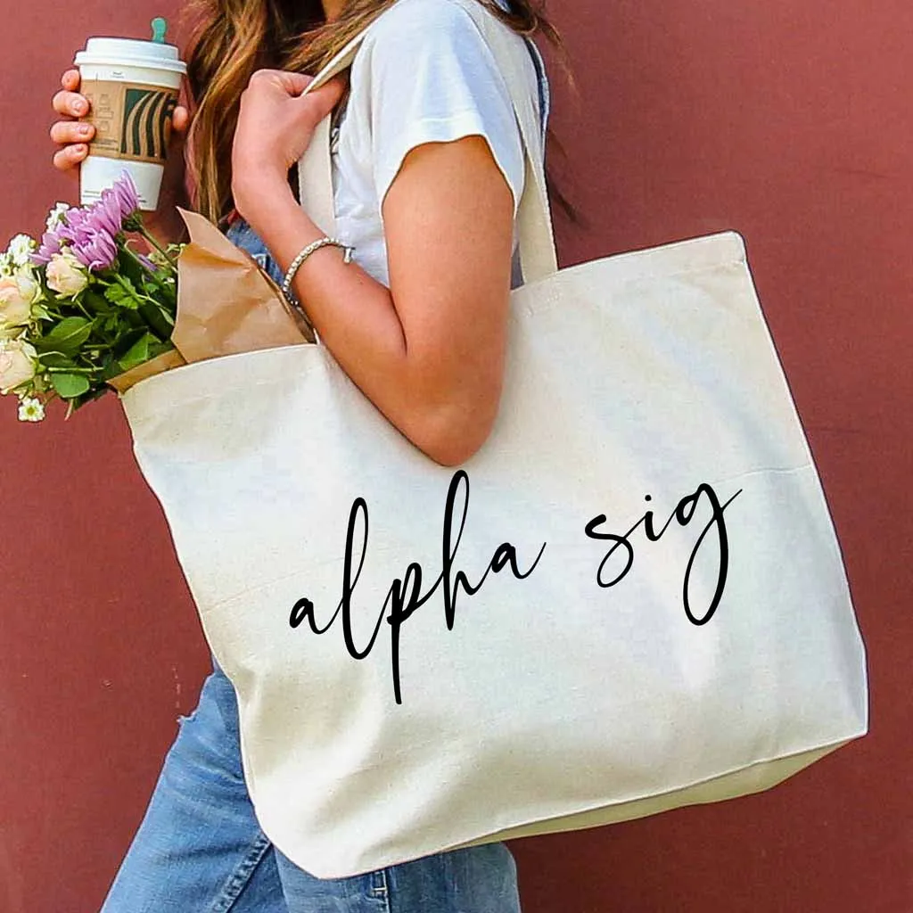 Alpha Sigma Alpha Script Writing Nickname Canvas Tote Bag