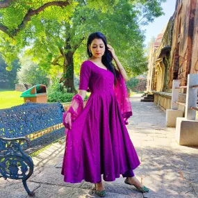 Amaltas Couture's Duaa Georgette Purple Anarkali Suit - Rent