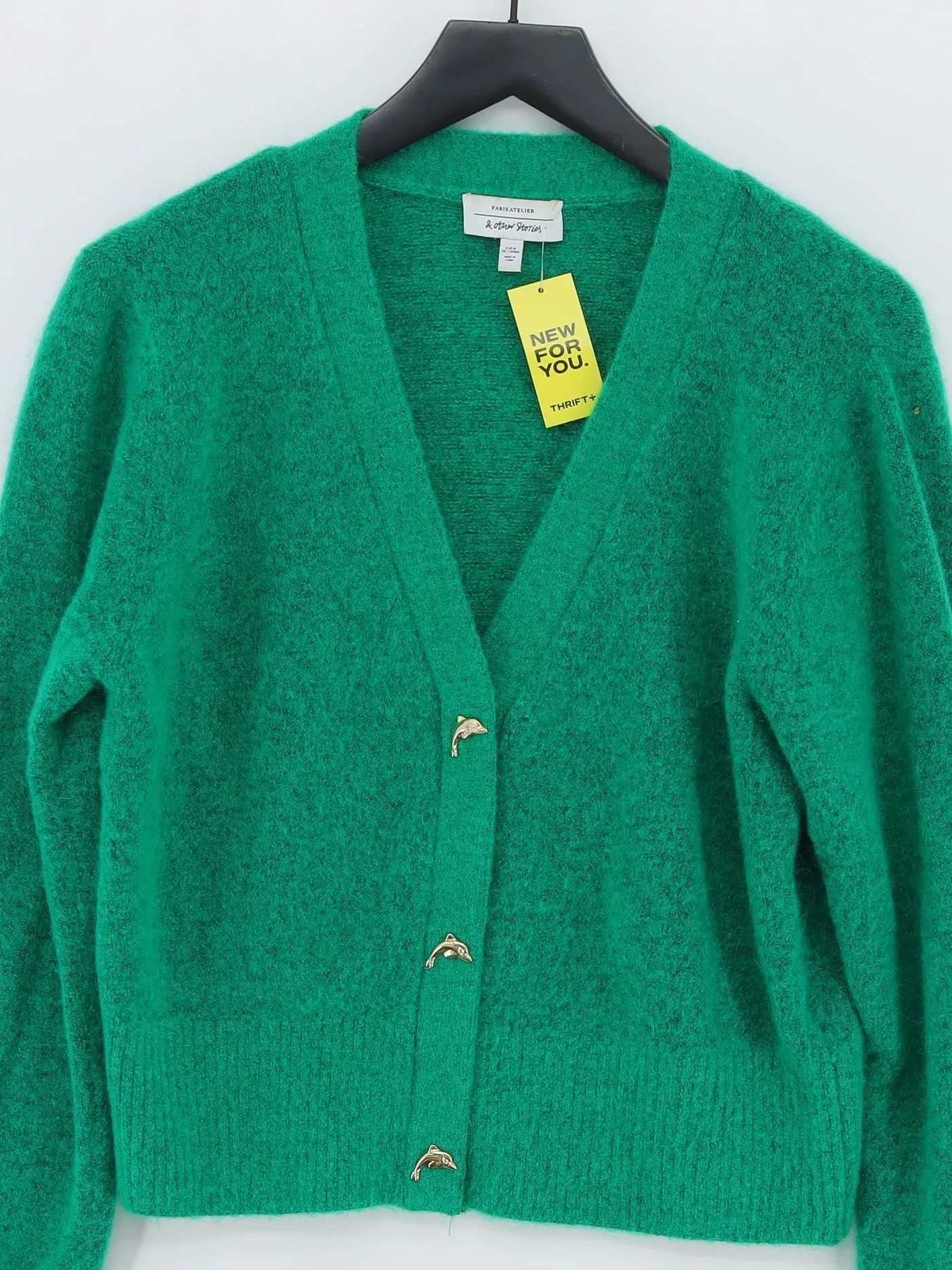 & Other Stories Women's Cardigan M Green Wool with Elastane, Mohair, Polyamide