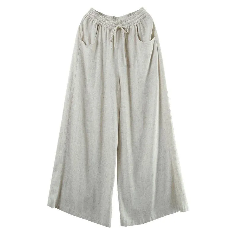 Babakud Casual Loose Shift Cotton Linen Wide Leg Pants