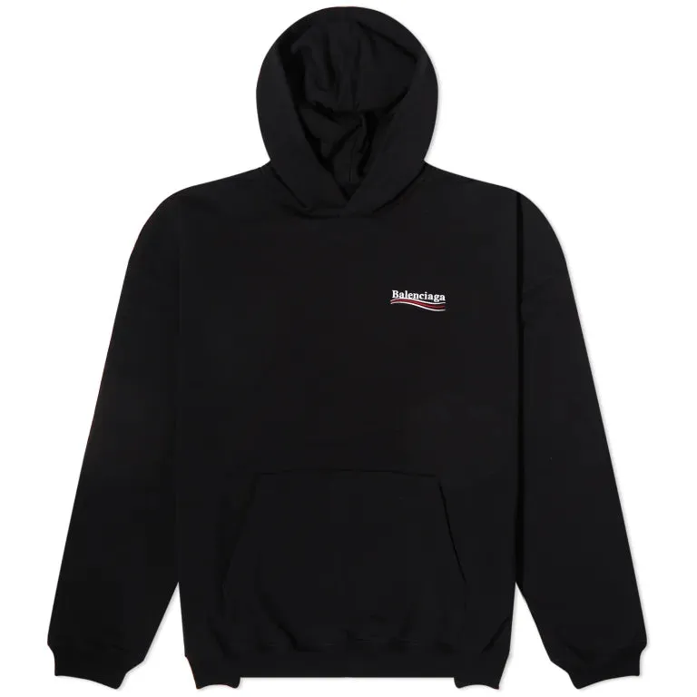 Balenciaga Political Campaign Embroidery Logo Large Fit Hoodie Black