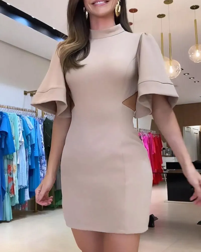 Bell Sleeve Mock Neck Bodycon Dress