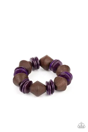 Bermuda Boardwalk Purple and Brown Wood Bracelet - Paparazzi Accessories