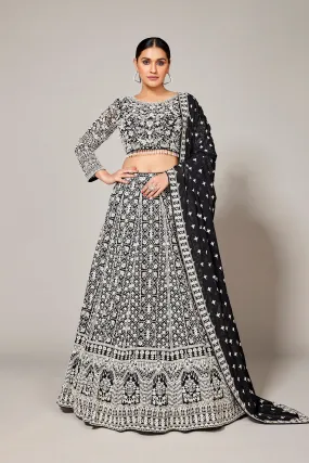 Black Embroidered Premium Georgette Silk Lehenga Set