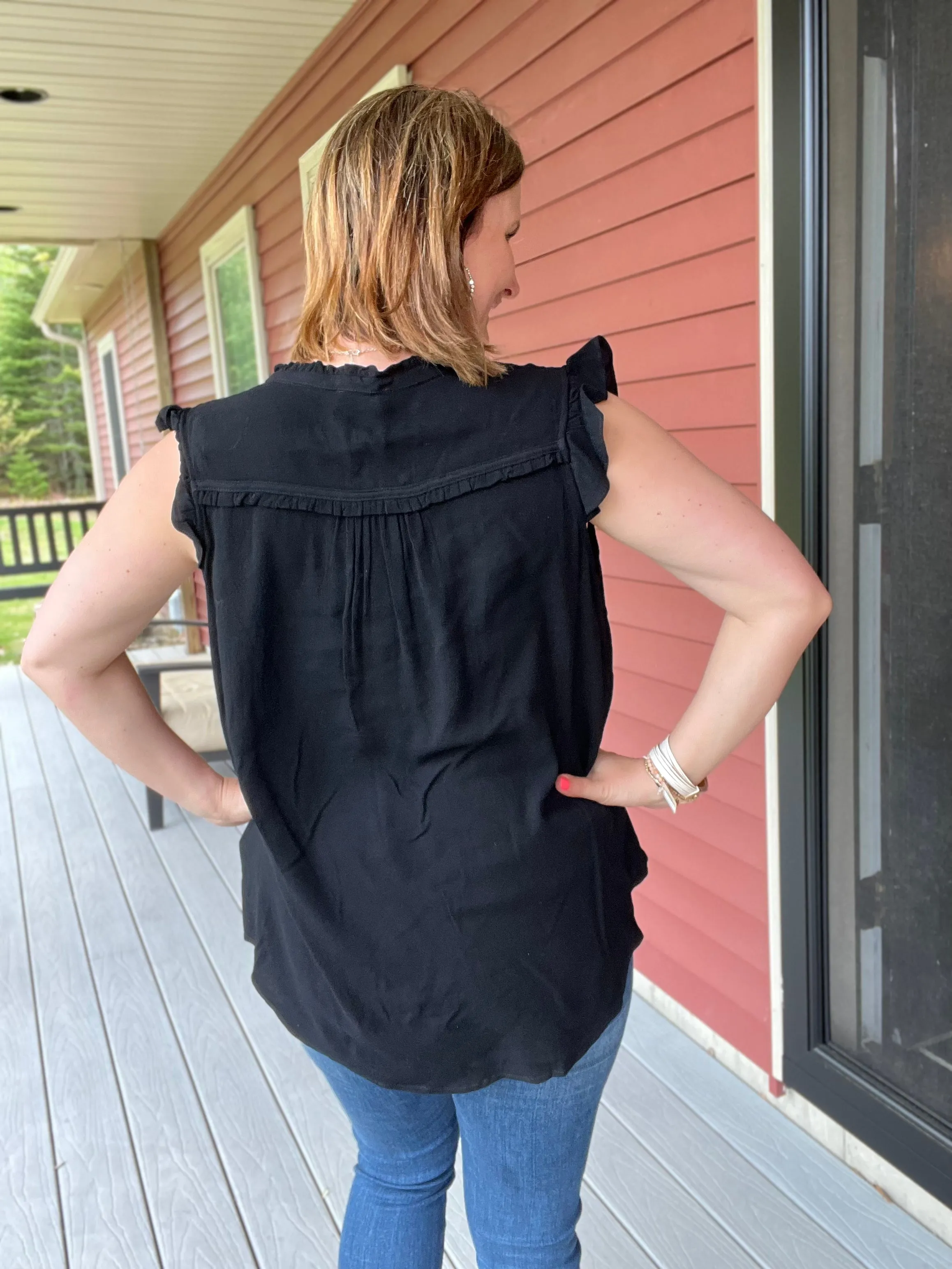 Black Flutter Blouse