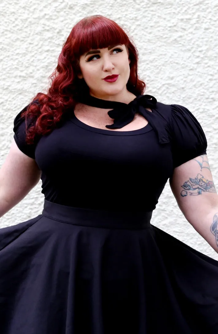 Black Pussybow Short Sleeve Top Curvy