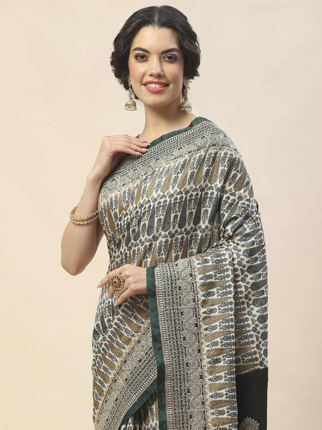 Block Print Woven Tussar Saree