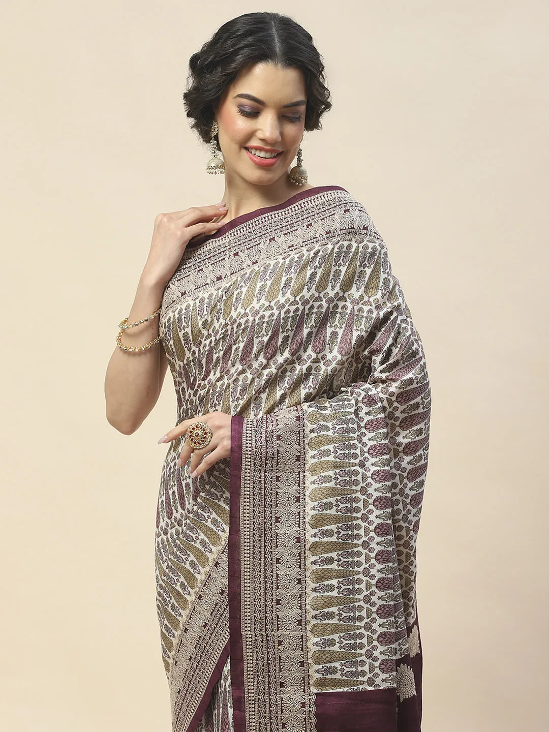 Block Print Woven Tussar Saree