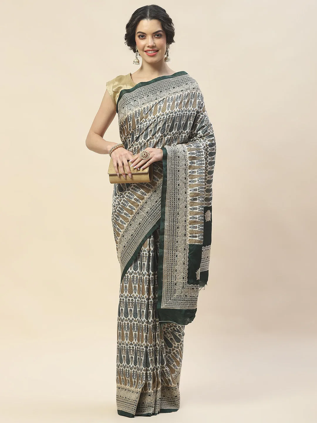 Block Print Woven Tussar Saree