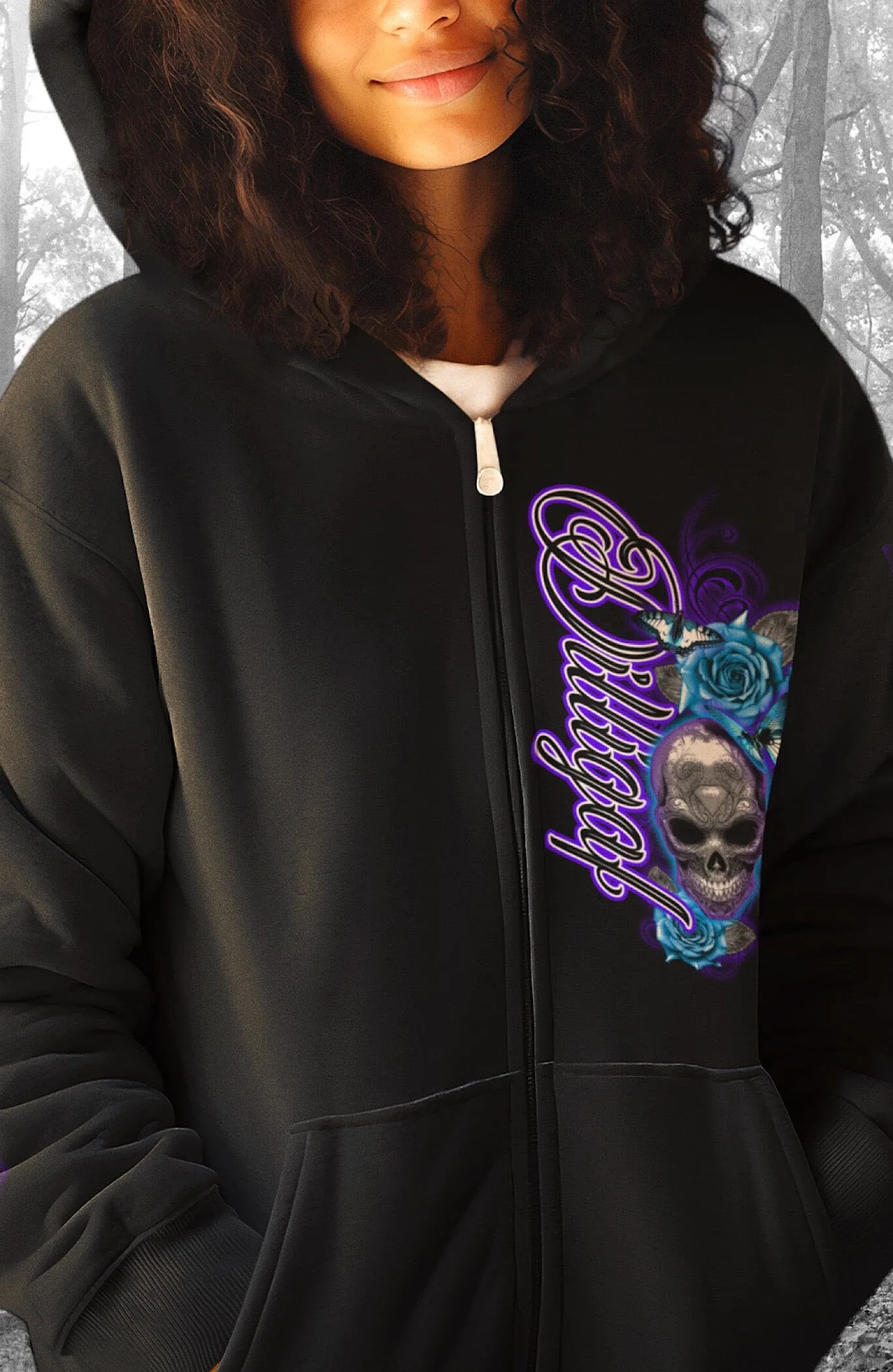 Blue skull and rose from Heaven zip Up Hoody