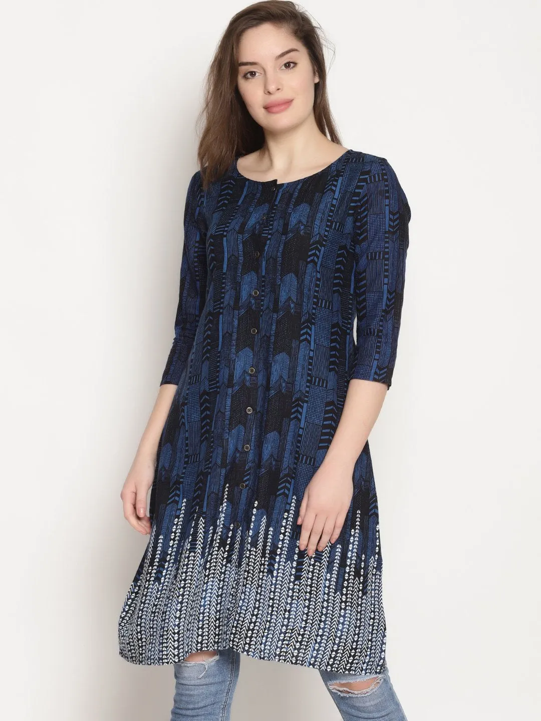 Blue White Printed Kurta