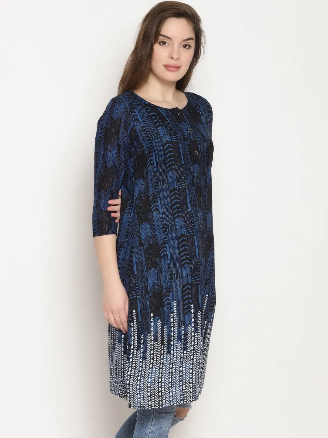 Blue White Printed Kurta