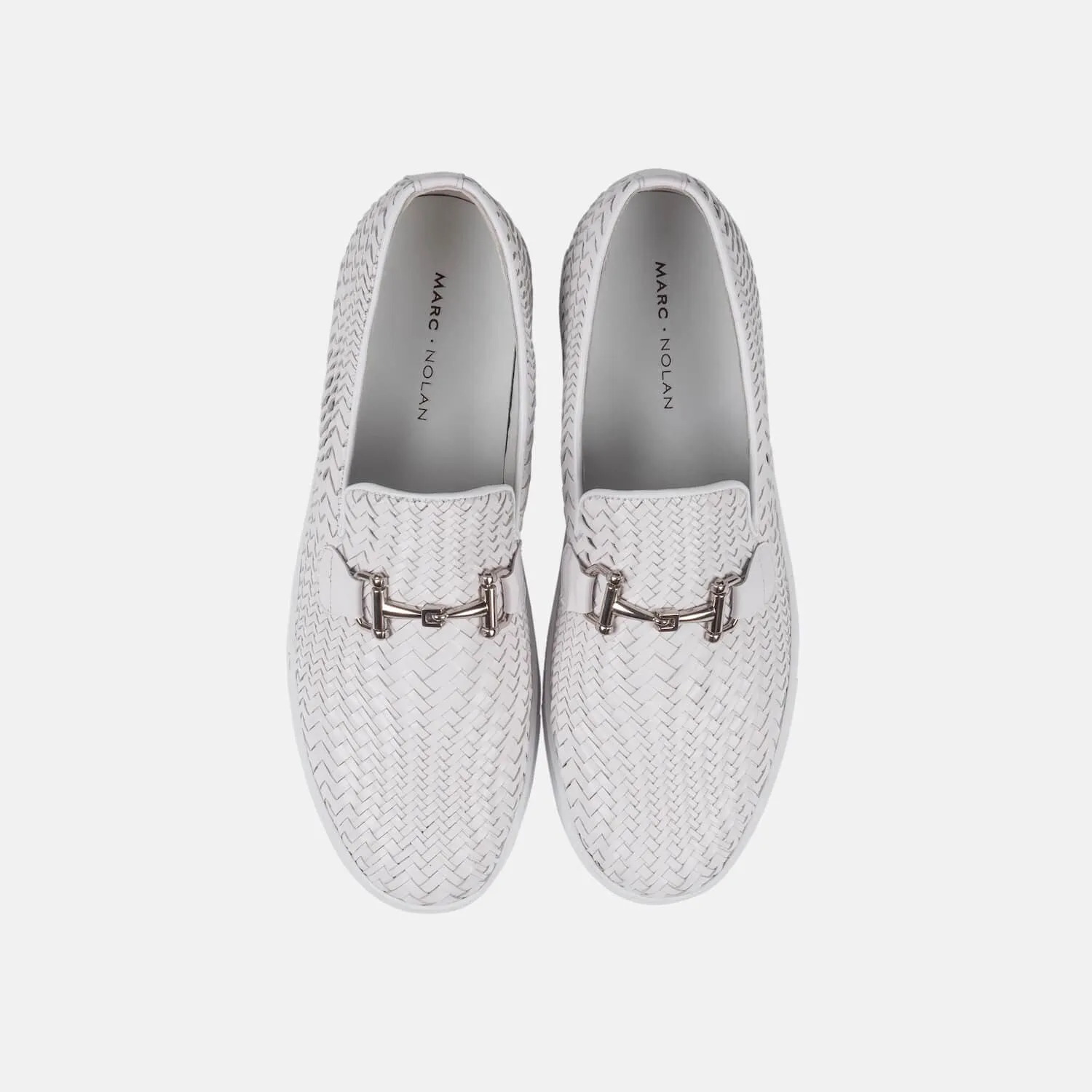 Boardwalk White Woven Leather Horse-Bit Sneakers