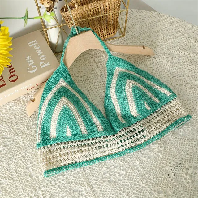 Boho Bohemian Summer Crochet Top Bikini Top Built in Bra