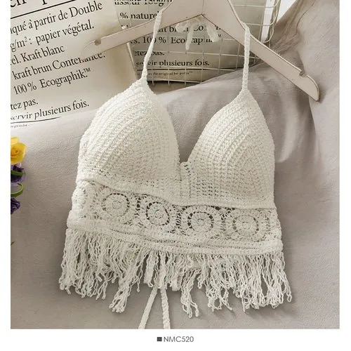 Boho Bohemian Summer Crochet Top Bikini Top Built in Bra